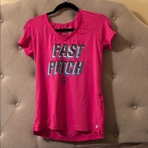 An under armor tee shirt that says Fast Pitch.
